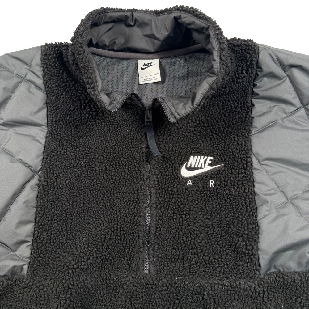 Nike Air Sportswear Sherpa Half Zip Jacket Mens Large Black Quilted DD6446-010